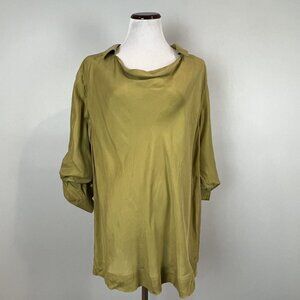 Sundance Silk Tunic Blouse Collared Scoop Neck Roll Tab Long Sleeves Size Large